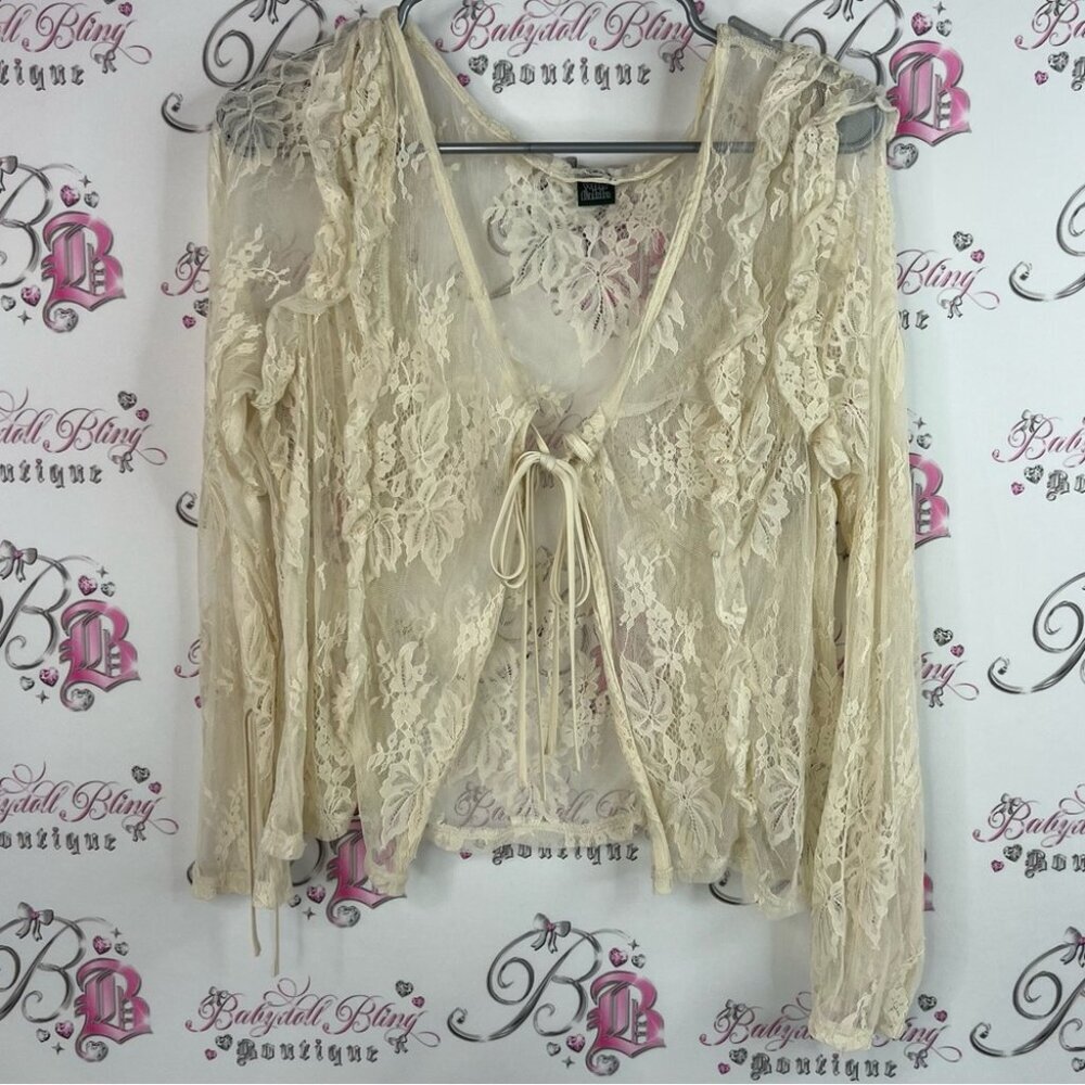 Wild Fable cardigan lace up tie up ribbon Lacie Cream Lace Tie-Front Top